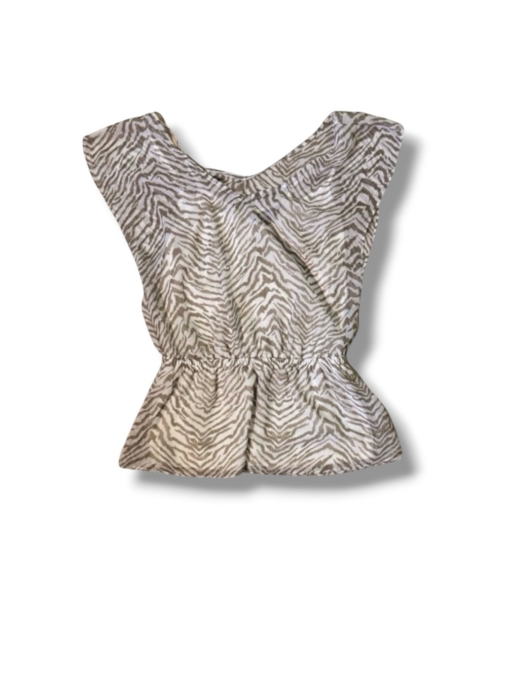Express Small Chic Layered Sheer Tan & Cream‎ Zebra Print Dressy Blouse